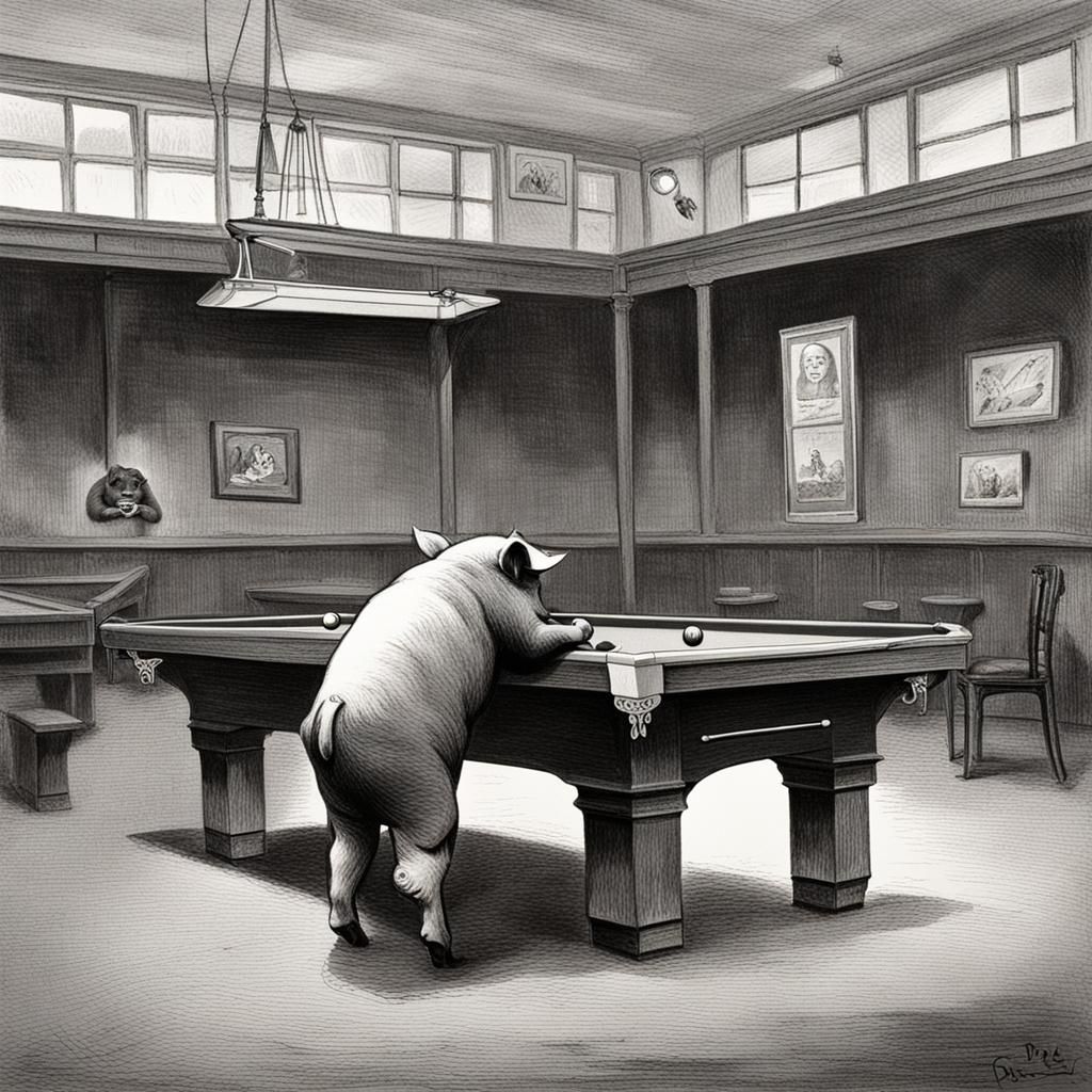 Pig Plays Snooker at the Pub
