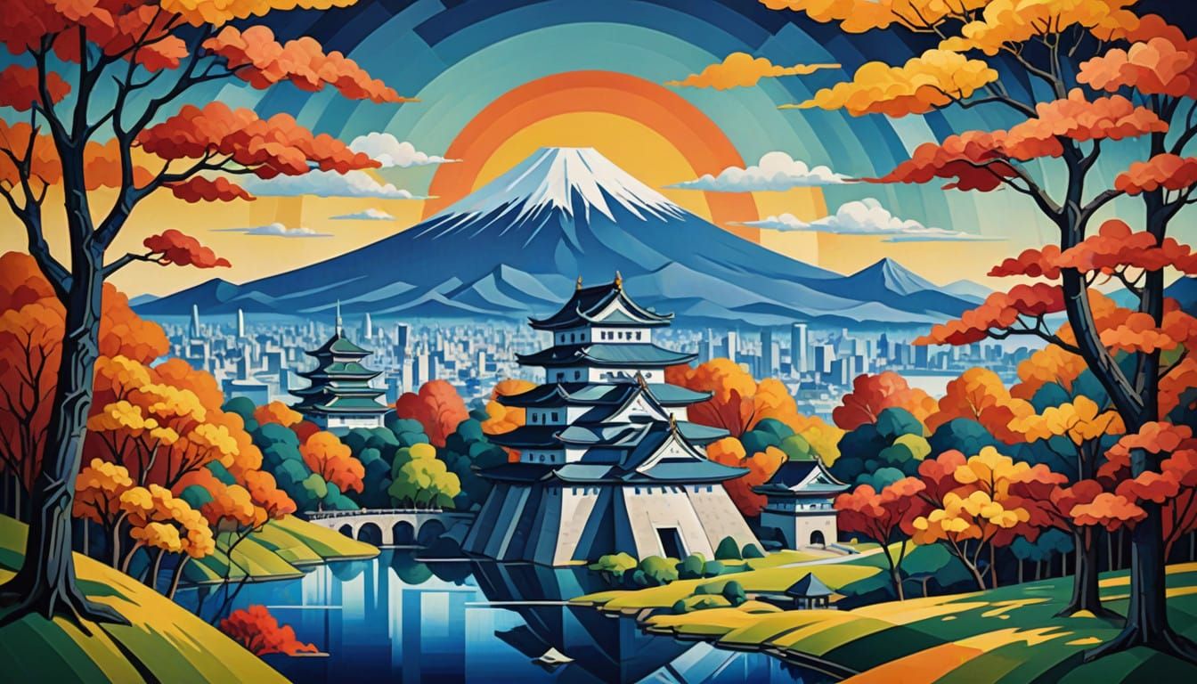 Cubist Samurai under Osaka's Rising Sun