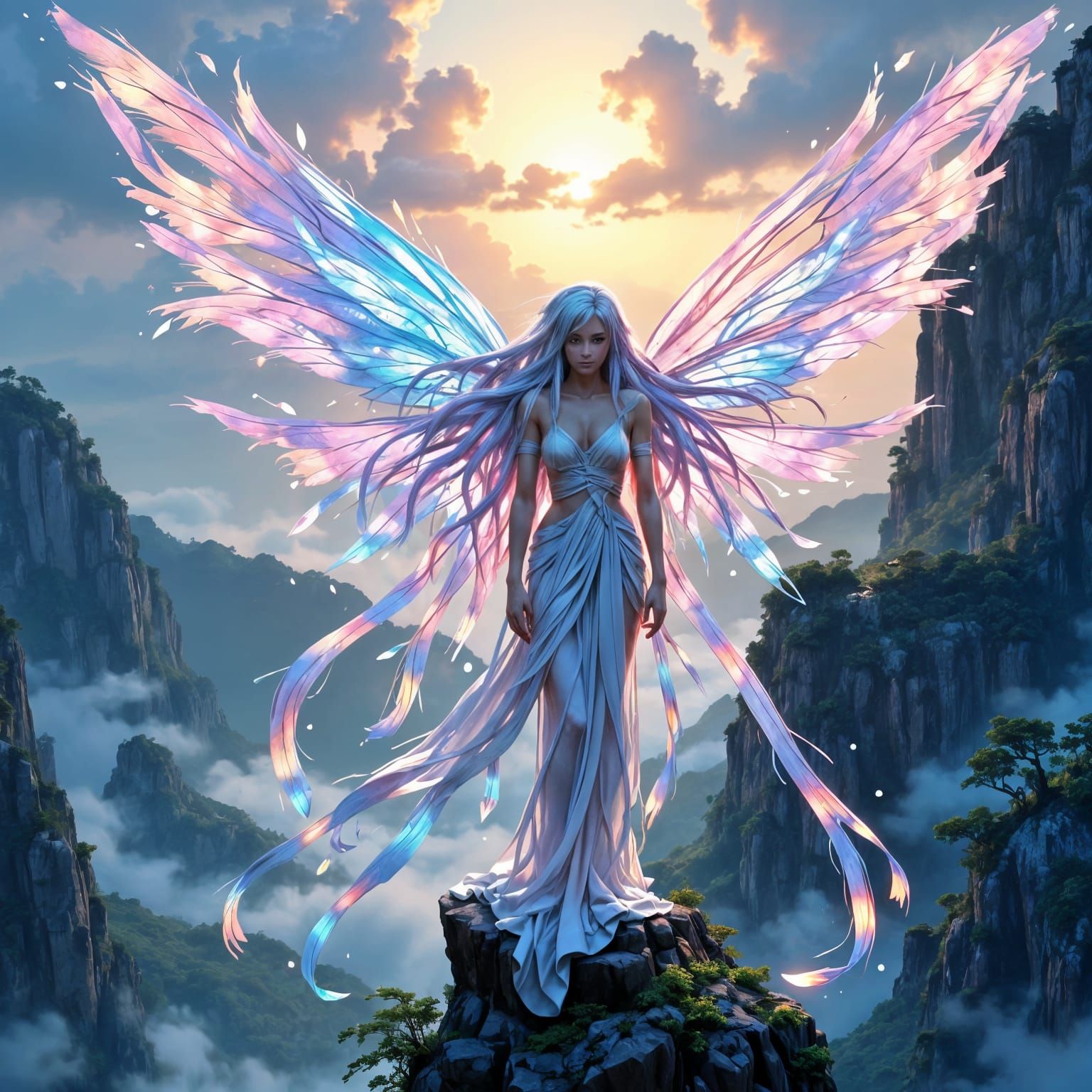 Serene Sylph with Dragonfly Wings in Anime Style