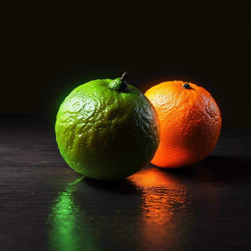 Hyperrealistic Neon Orange and Lime Still Life