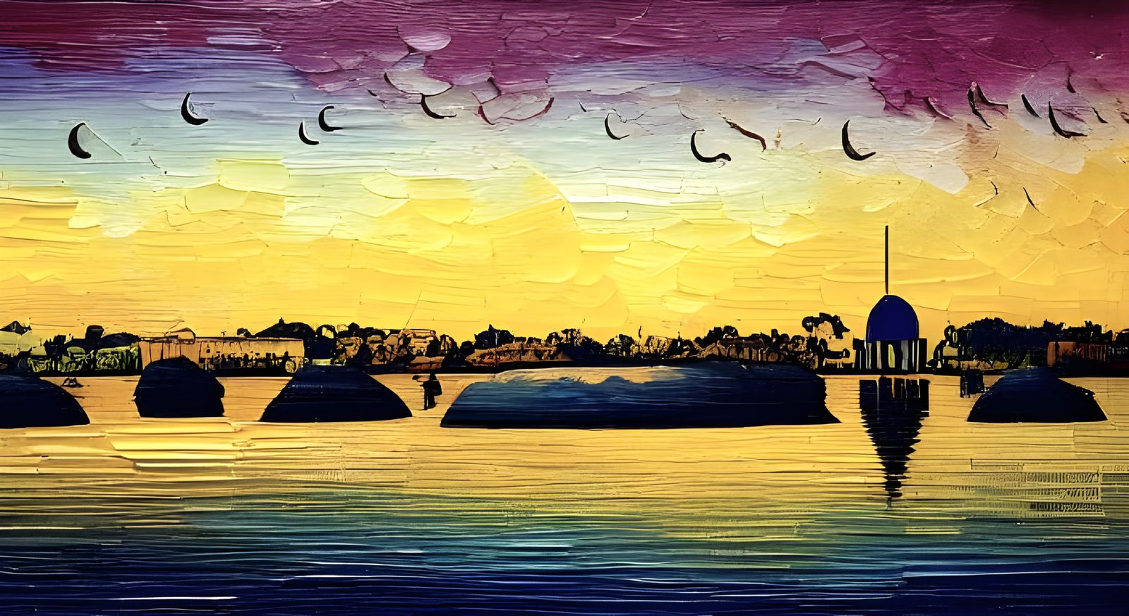 Surreal Masterpiece with Golden Crescent Moon