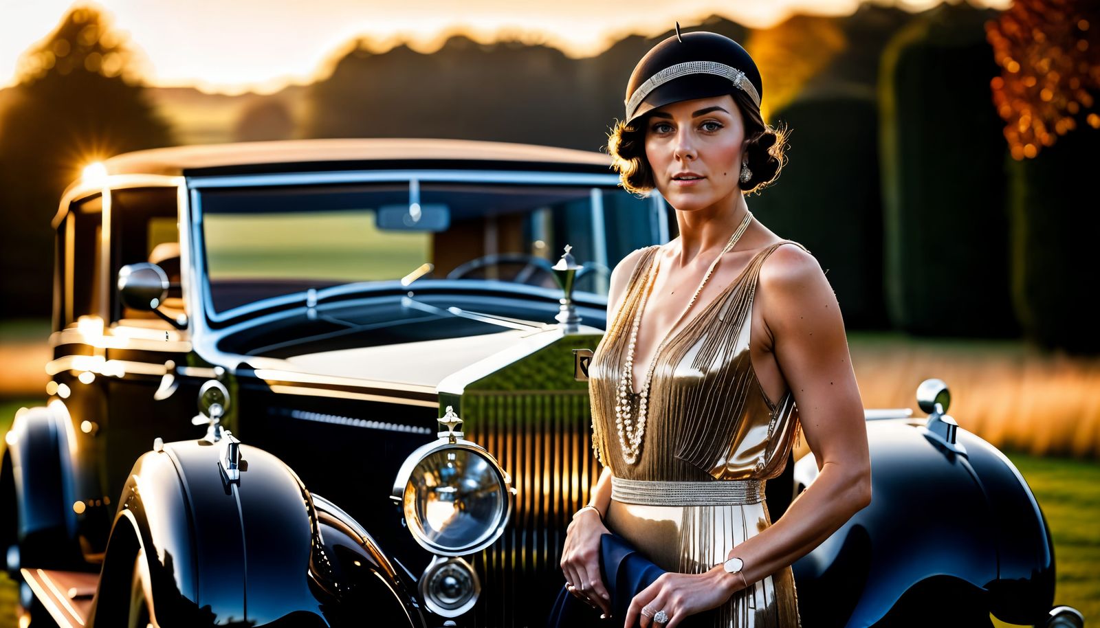 Portrait of Flapper Girl of the 1920s, in Glamour Pose in Fr...