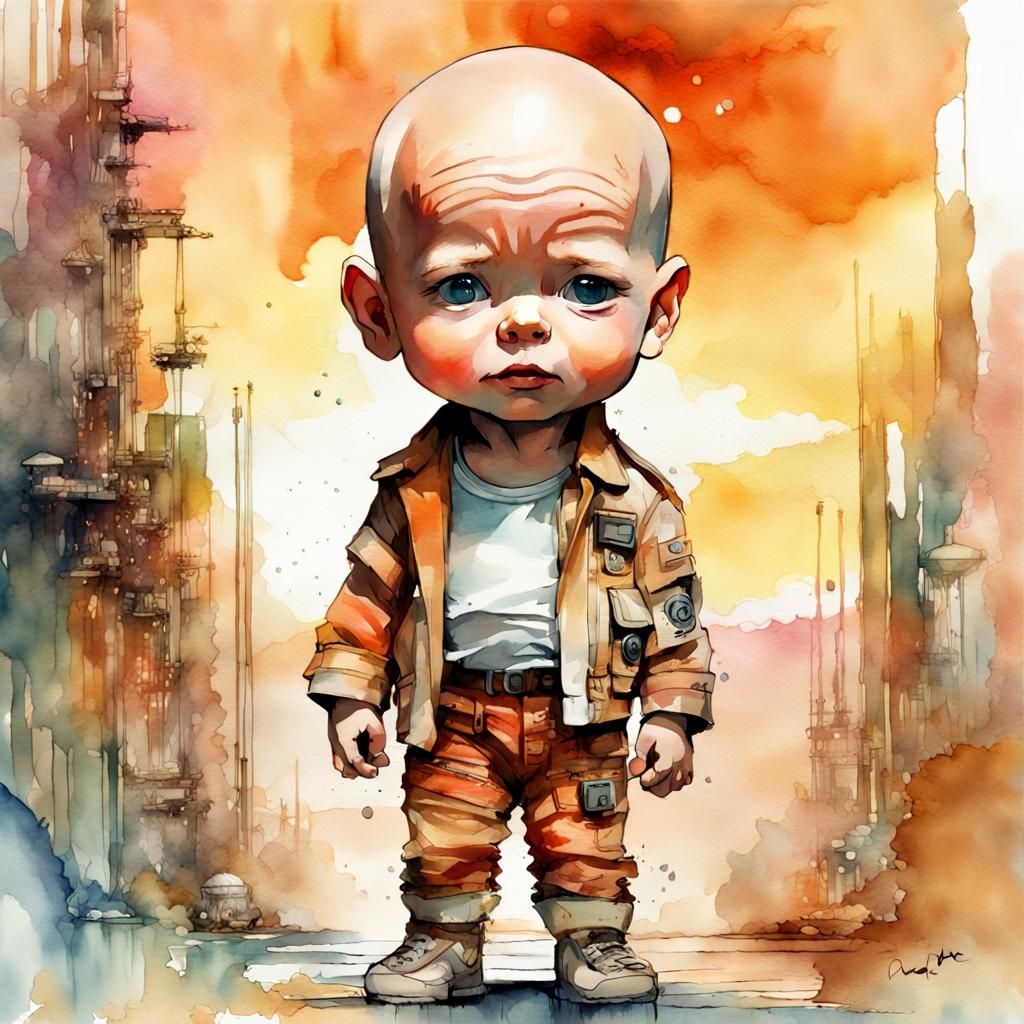 Chibi Bruce Willis as Korben Dallas Watercolor