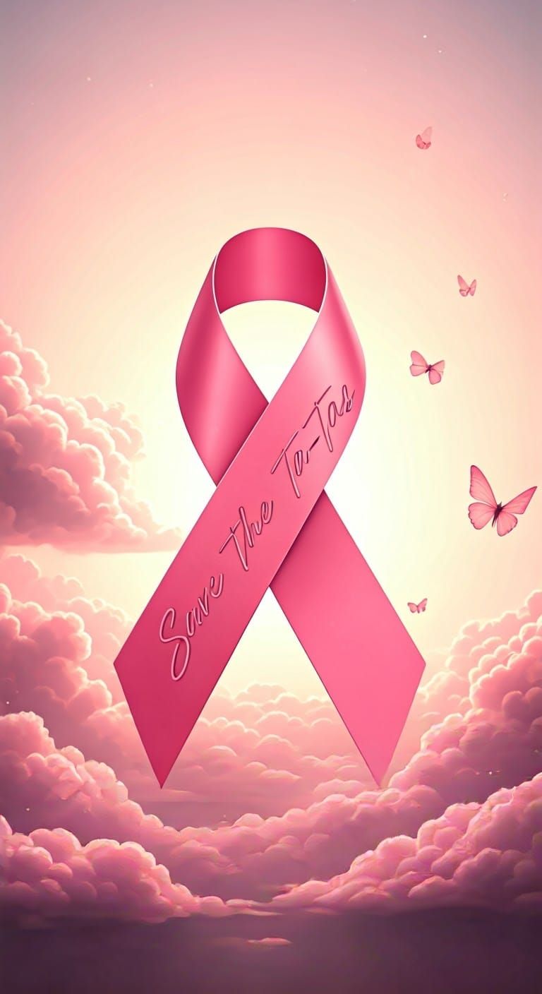 Pink Ribbon Message in Digital Painting Landscape