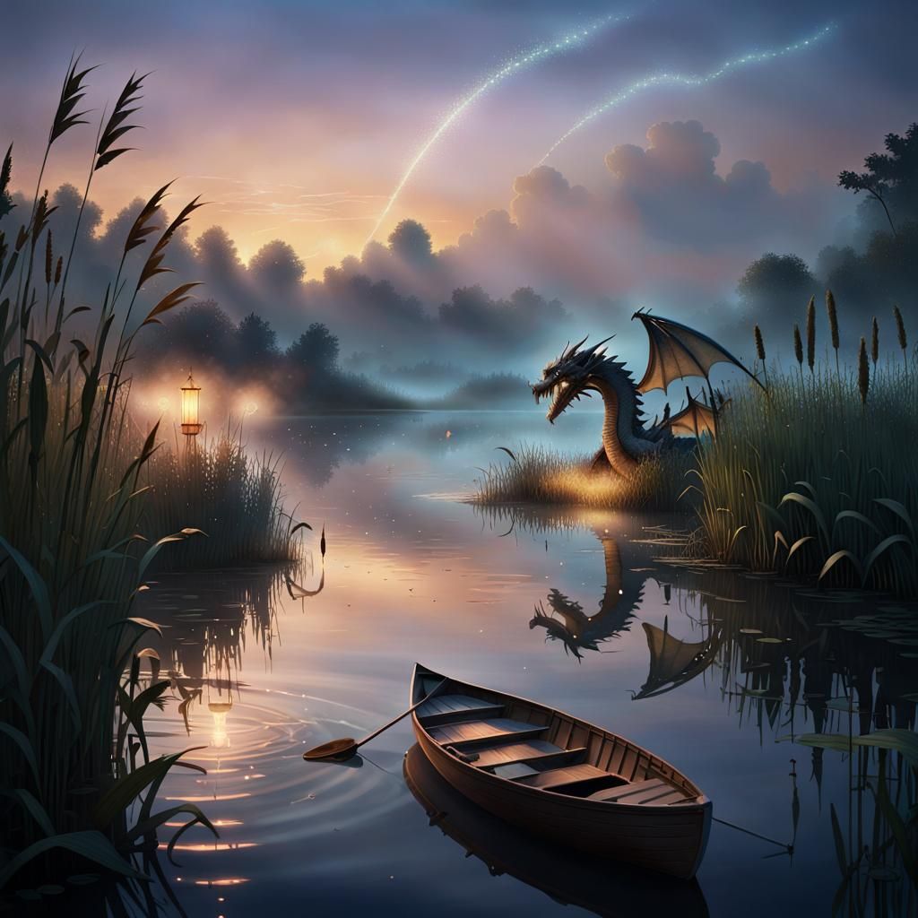 Majestic Dragon Emerges at Twilight: Hyperrealistic Splash A...