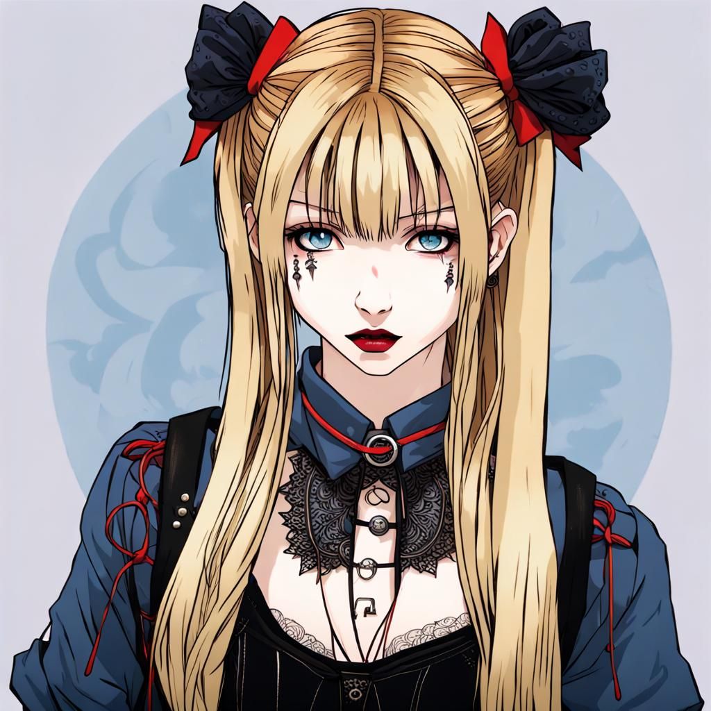 Gothic Punk Girl with Golden Hair in Cyberpunk Style