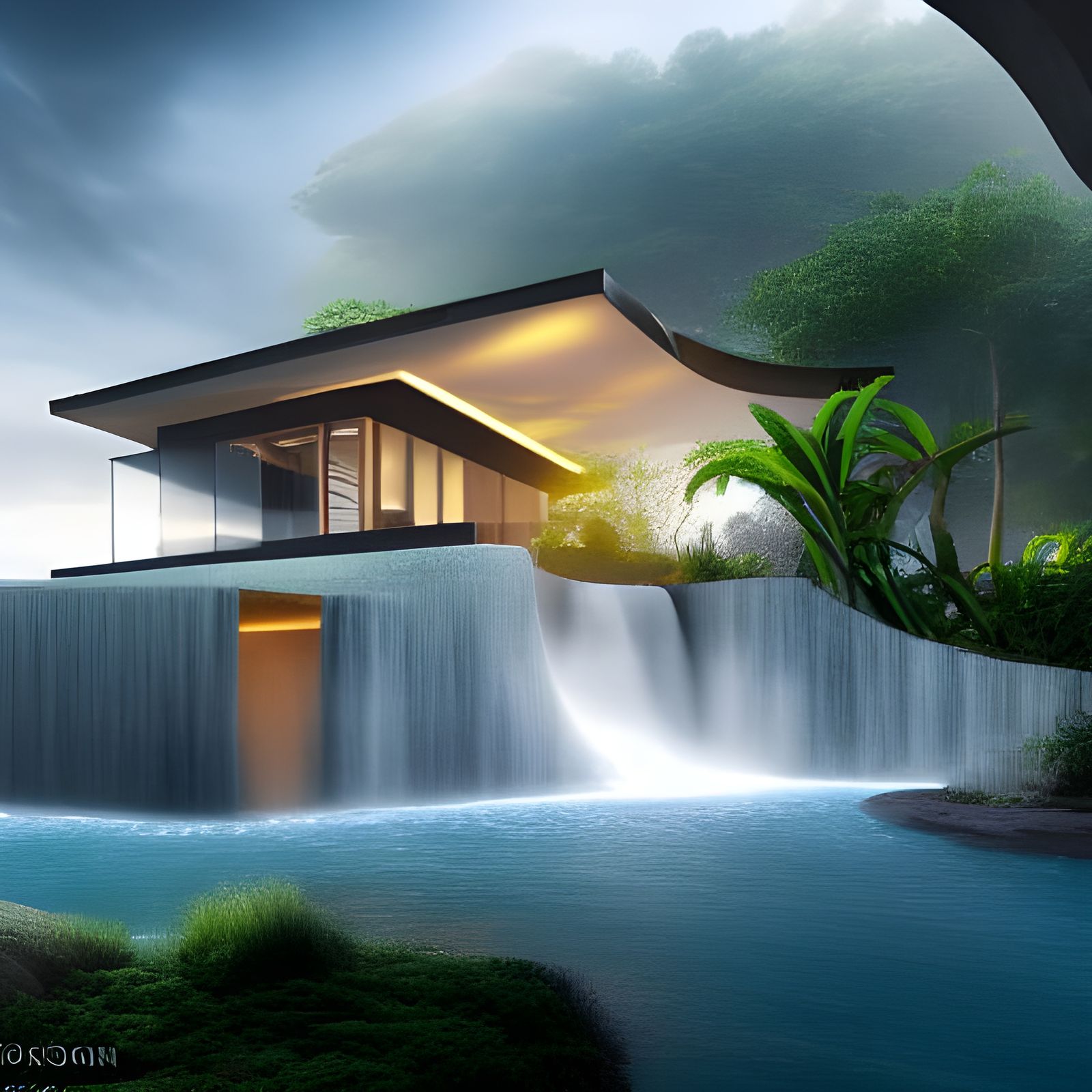 Modern Villa in Waterfall: Parametric Architecture