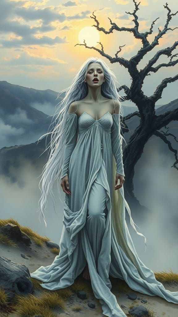 Ethereal Banshee in Misty Irish Landscape