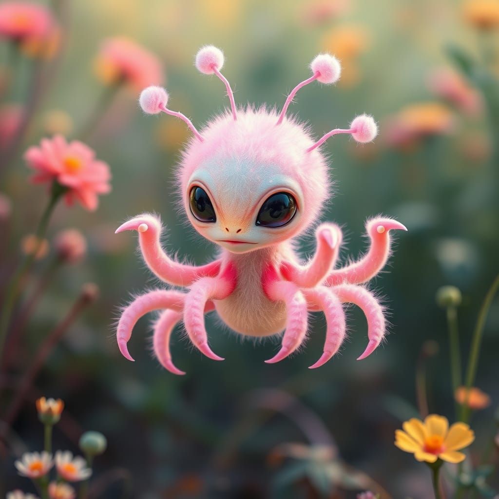 Whimsical Alien Creature in Japanese Soft Realism