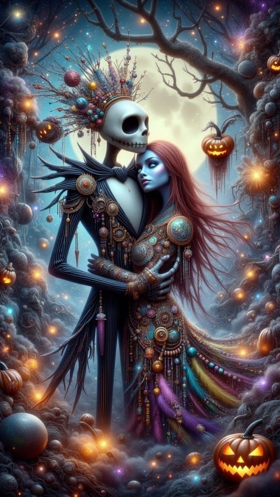 Jack & Sally in a Mystical, Moonlit Graveyard Scene