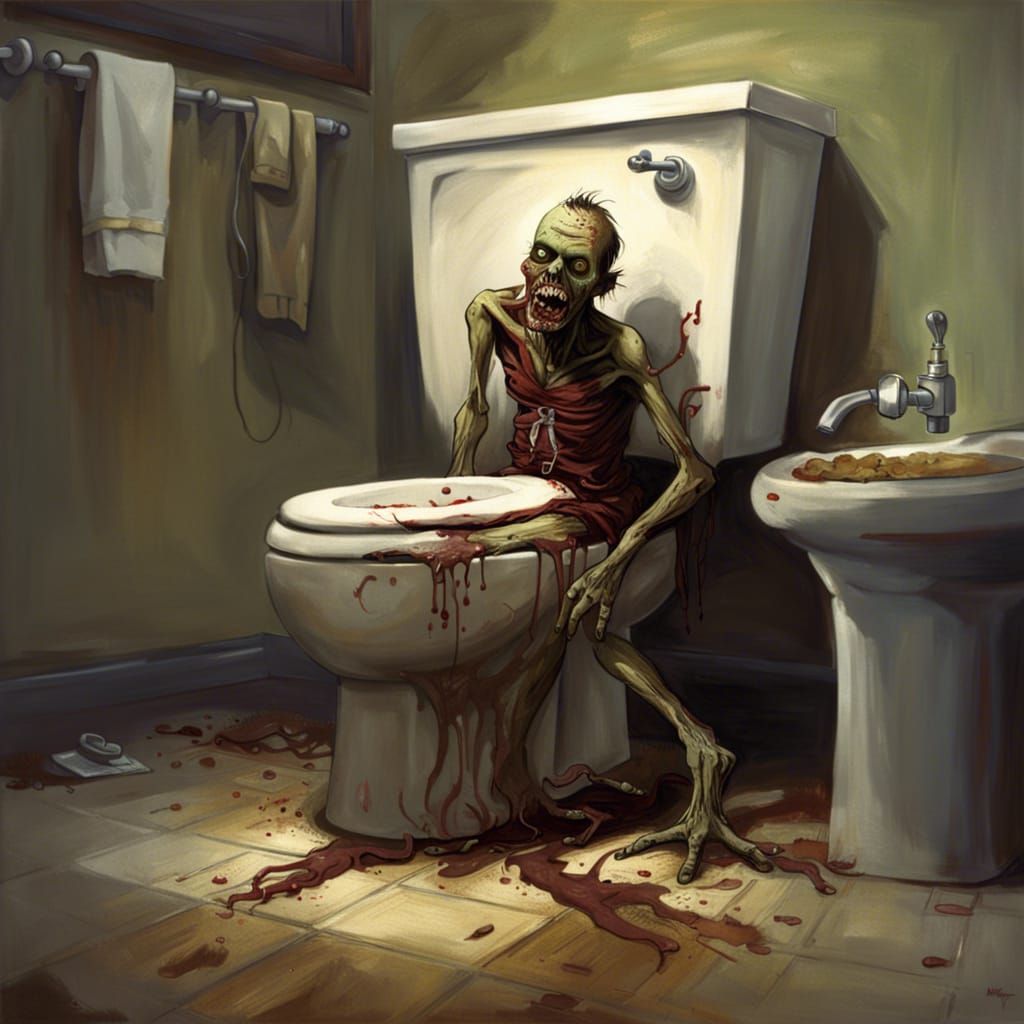 Sinister Zombie Crawling Out of Toilet