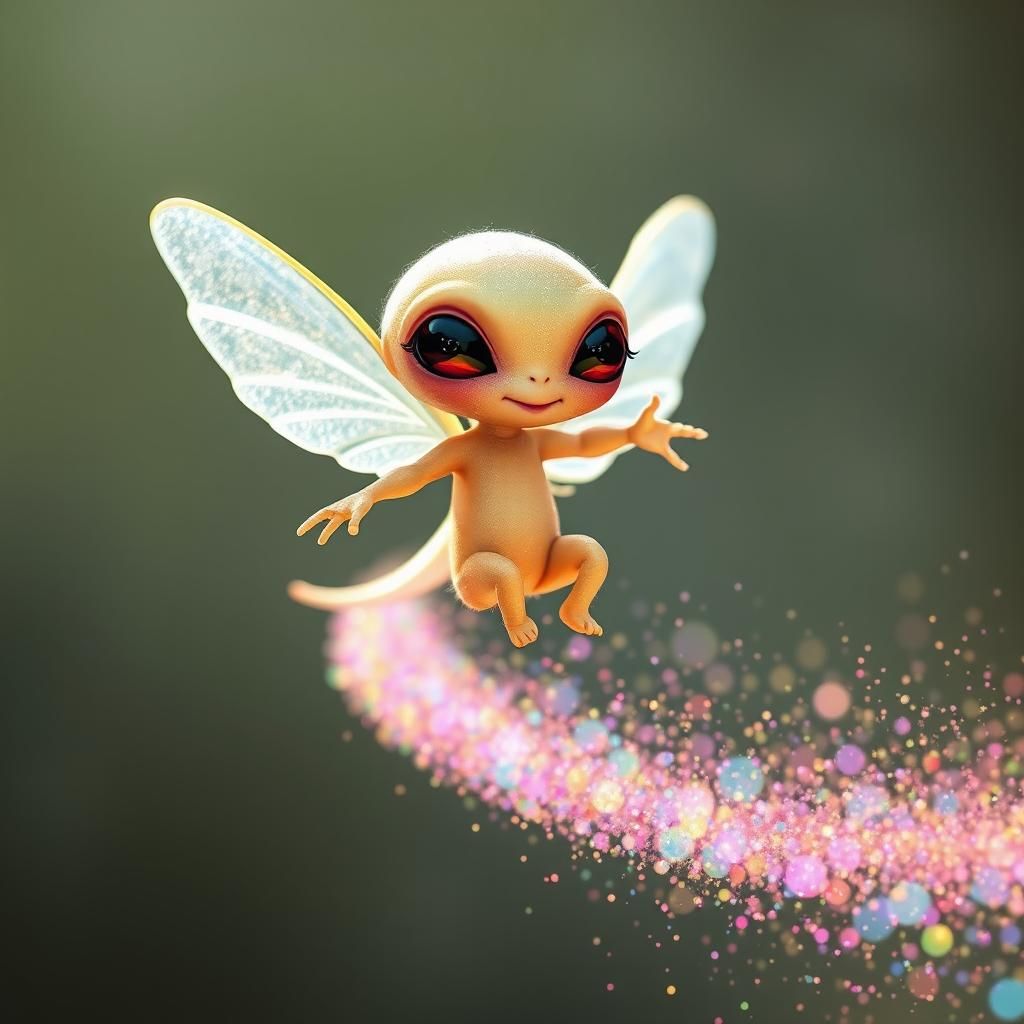 Adorable Alien Soaring Through Sparkling Skies