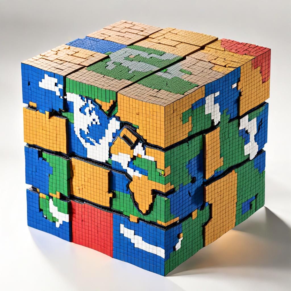 Planet Earth Rubik's Cube, with some pieces missing!
