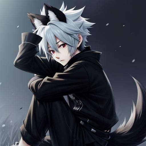 Sad Anime Furry Boy with Black Tail