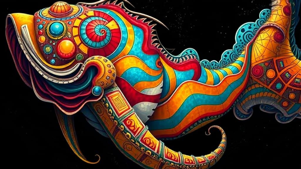 Cosmic Sea Creature of Abstract Concepts in Vivid Color