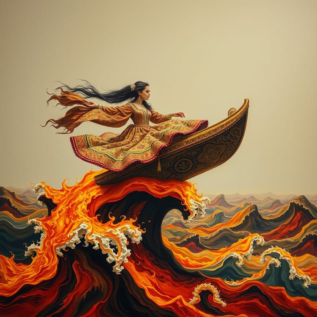 Surrealist Dreamweaver Soars Above Fiery Tsunami on Majestic...