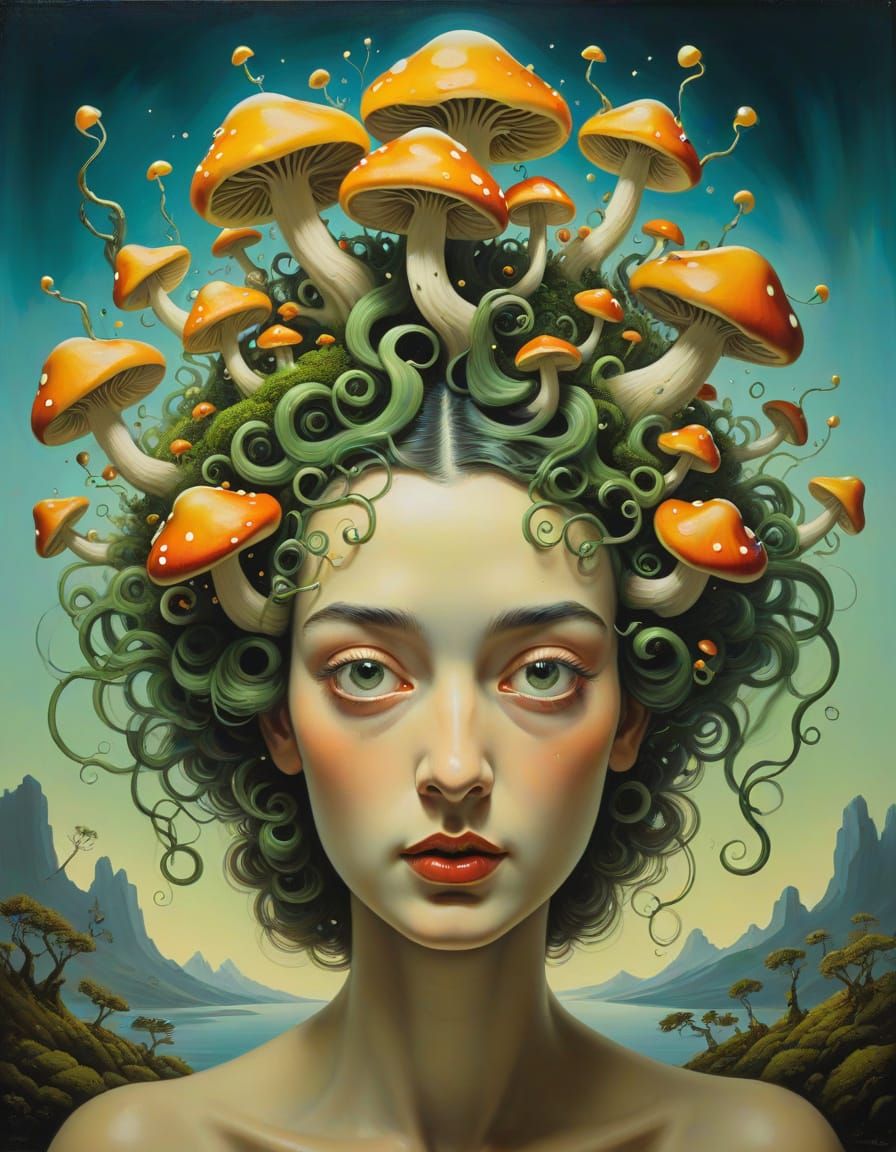 Surreal Hairstyle with Moss, Mushrooms and Fireflies