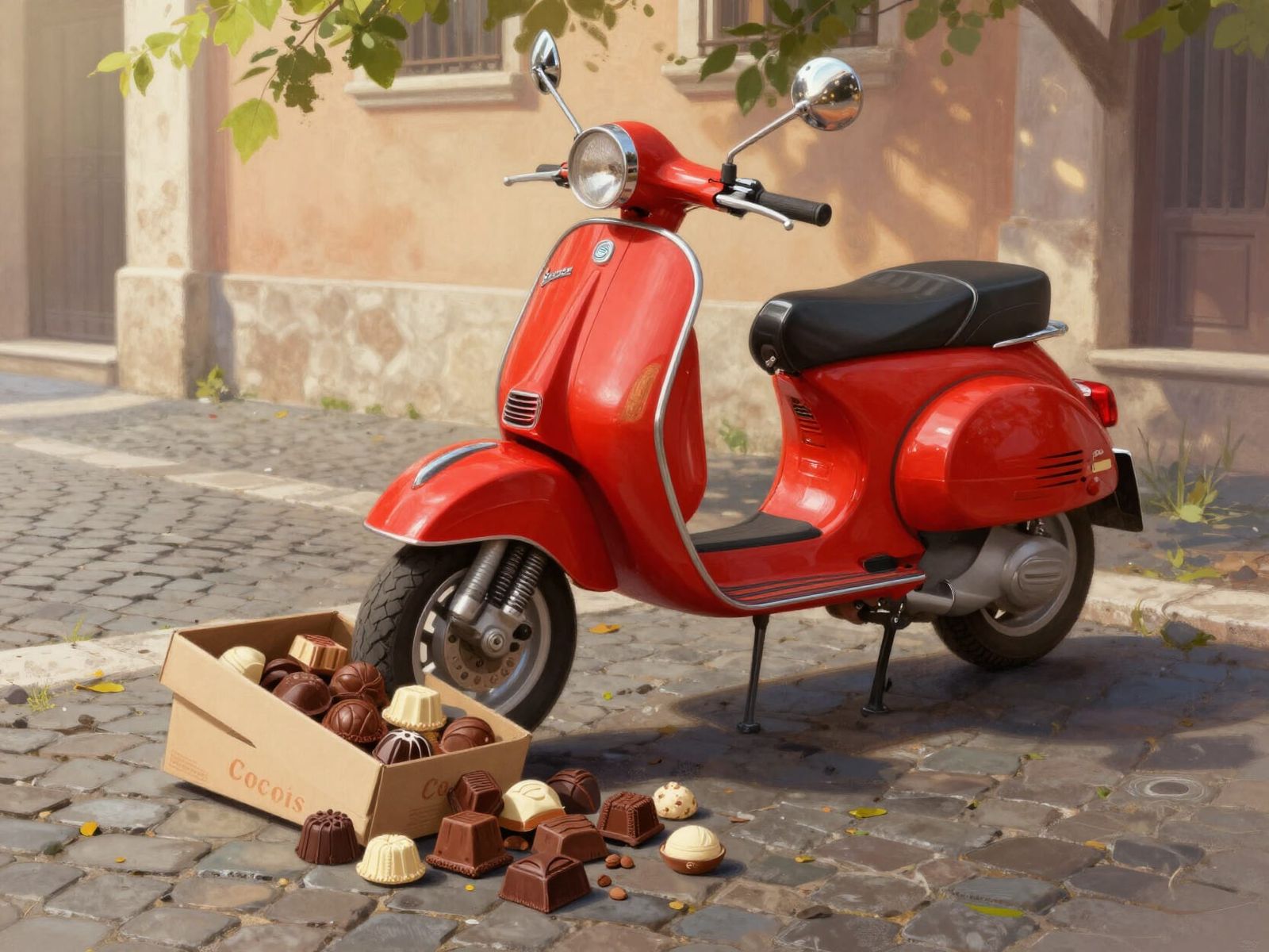 Vespa Scooter With Spilling Chocolates in Rome