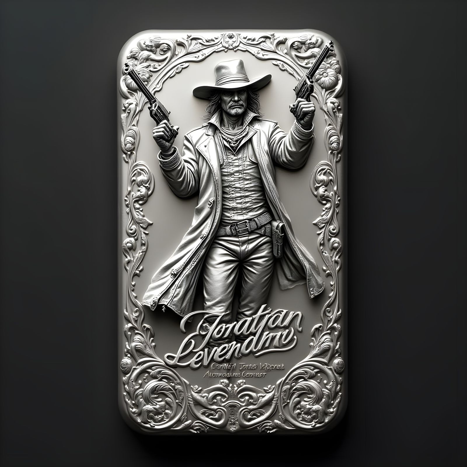 Ornate Silver Bullion Bar with Rebellious Outlaw in Cyberpun...