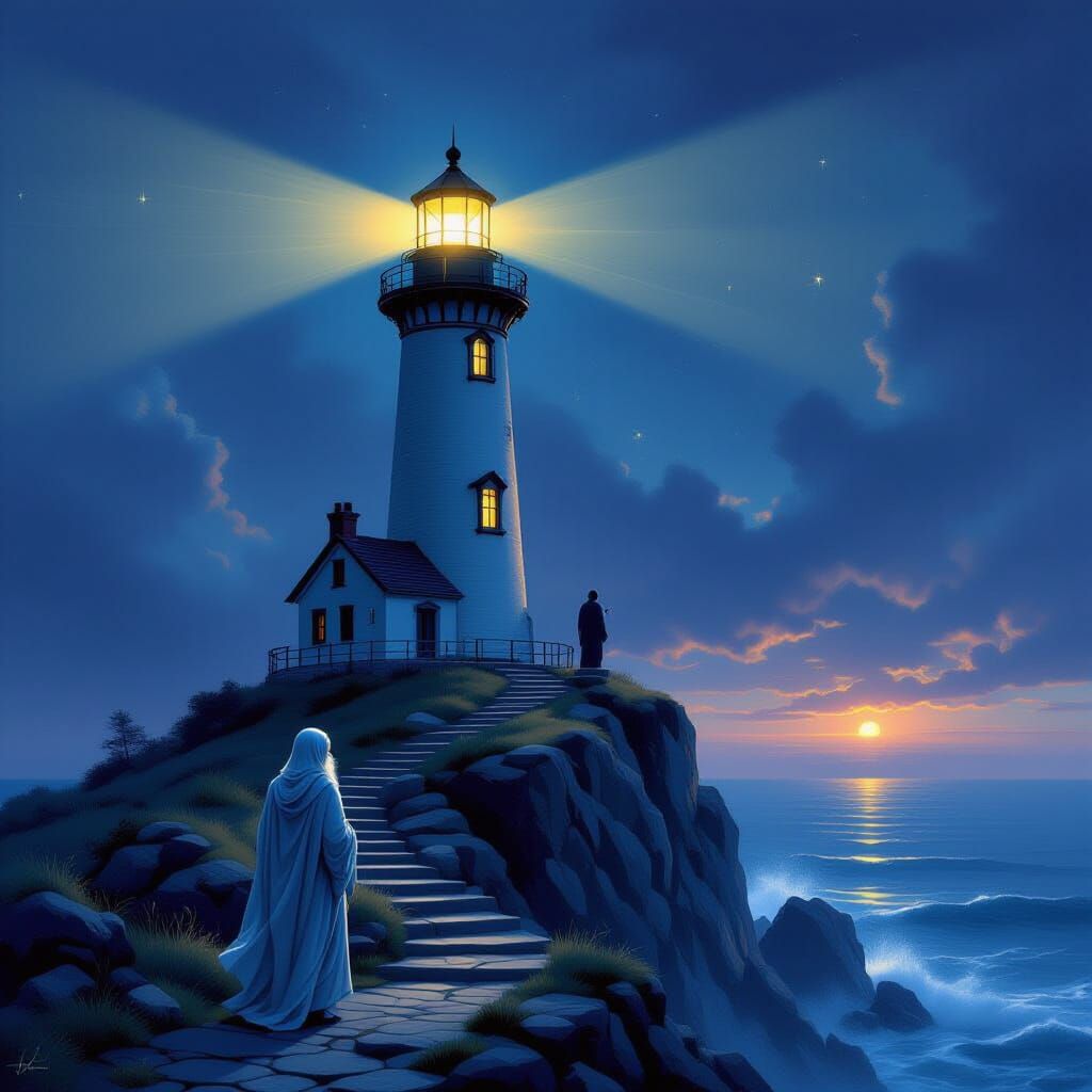Lighthouse Illuminating Path to Enlightenment in Ethereal St...