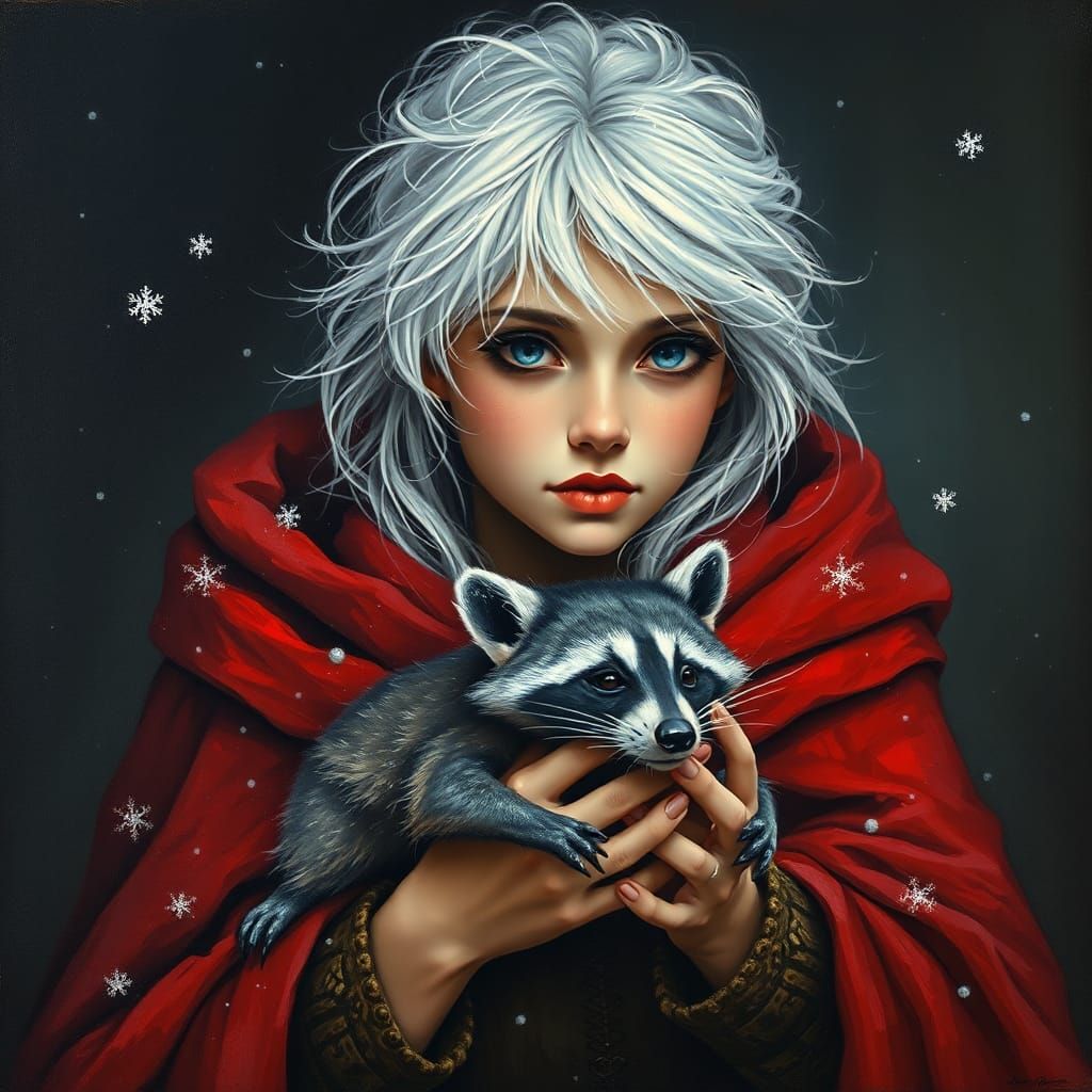Woman with Raccoon in Pre-1912 Oil Painting Style