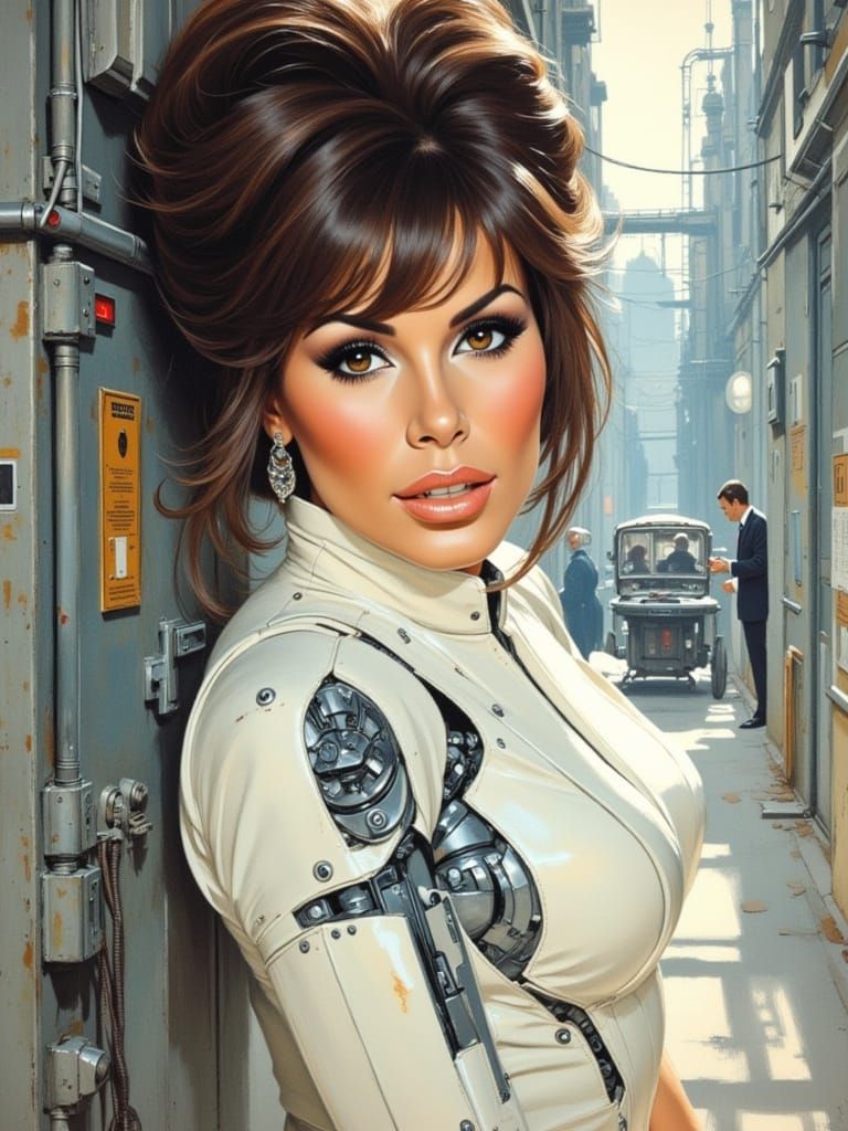 Cybernetic Woman with Bionic Arm in Sci-Fi Scene