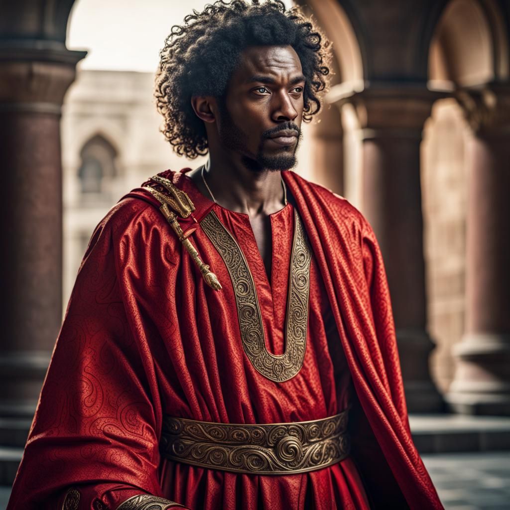 African Man in Roman King Robes Fantasy Portrait