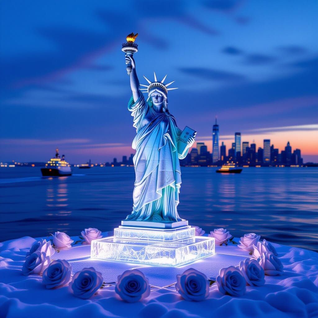 Ice Sculpture of Statue of Liberty Arrival