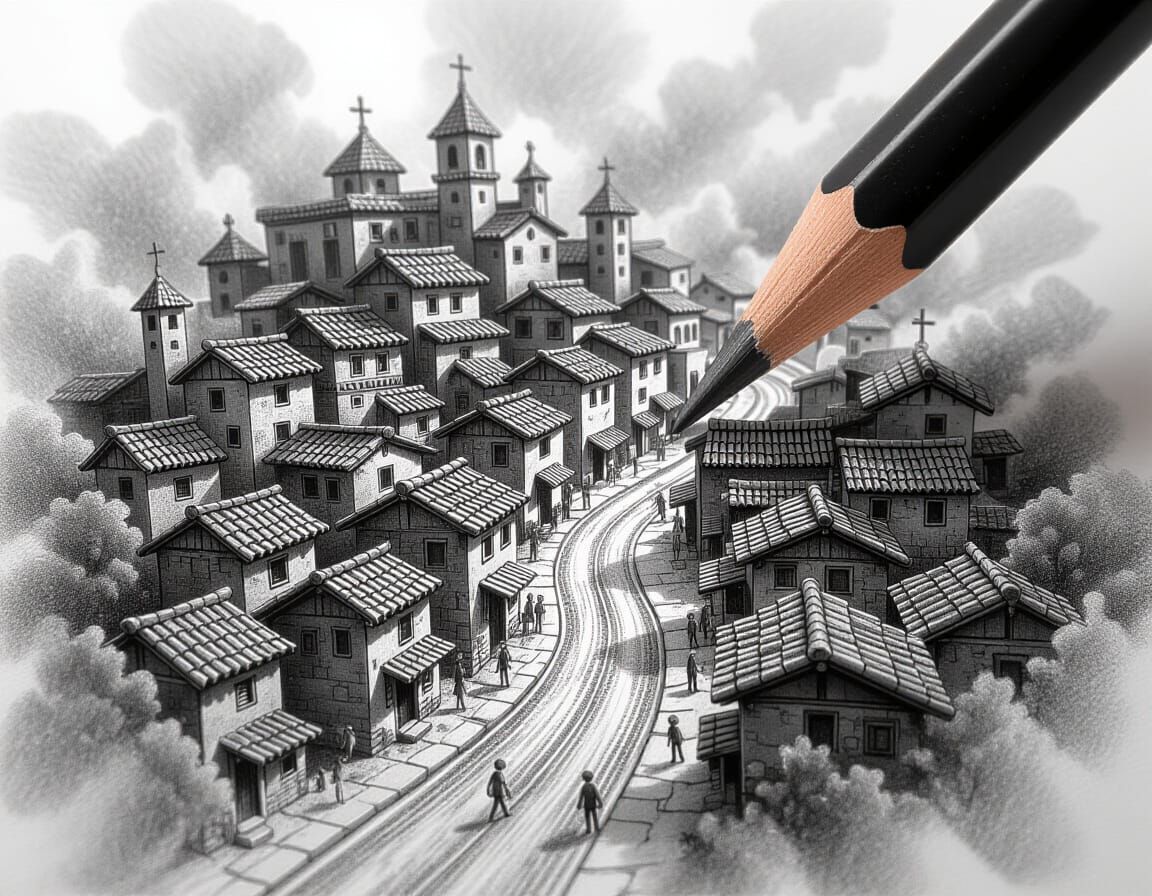 Hyper-Detailed Village Grows From Charcoal Pencil Lead