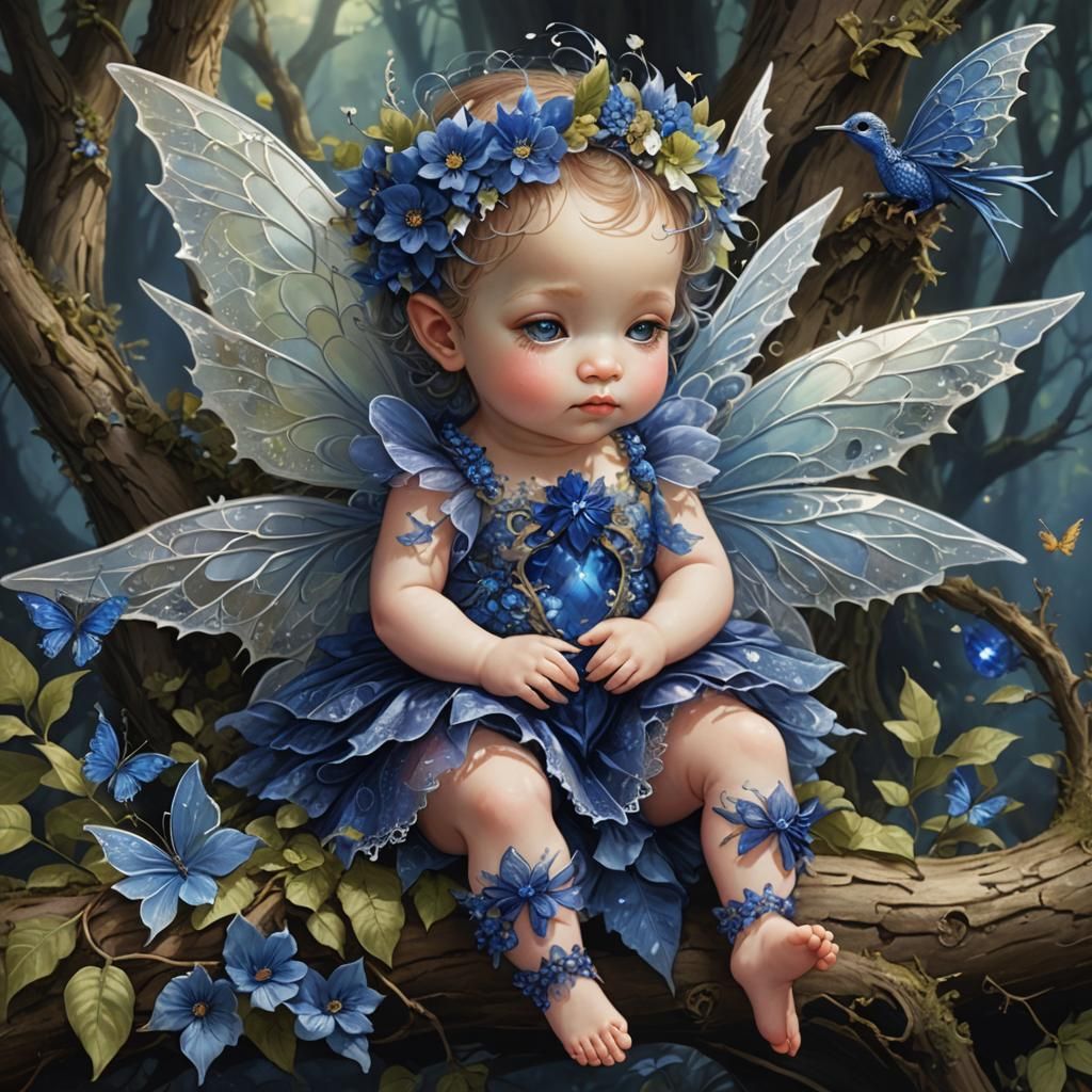 fairy baby she has a sapphire flowers on her head and she's ...