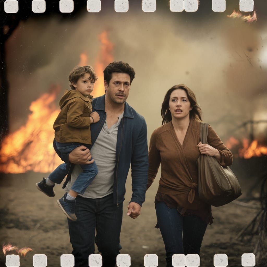 Family Fleeing Burning Home in Los Angeles Wildfire