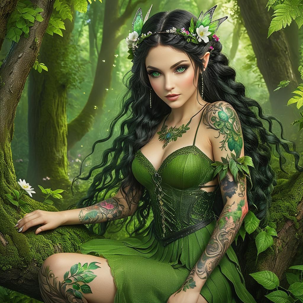 Forest Fairy Lounging in Lush Green Forest