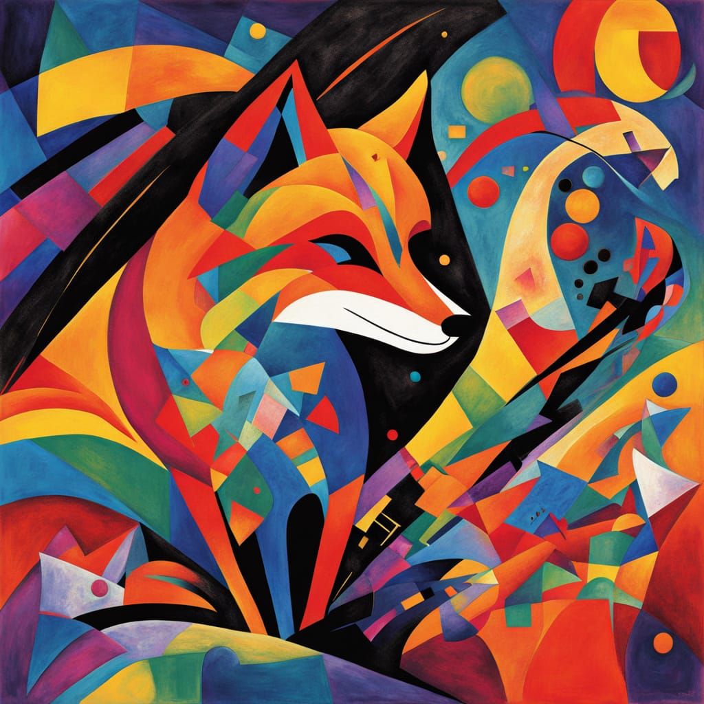 Playful Fox Silhouette in Vibrant Abstract Art