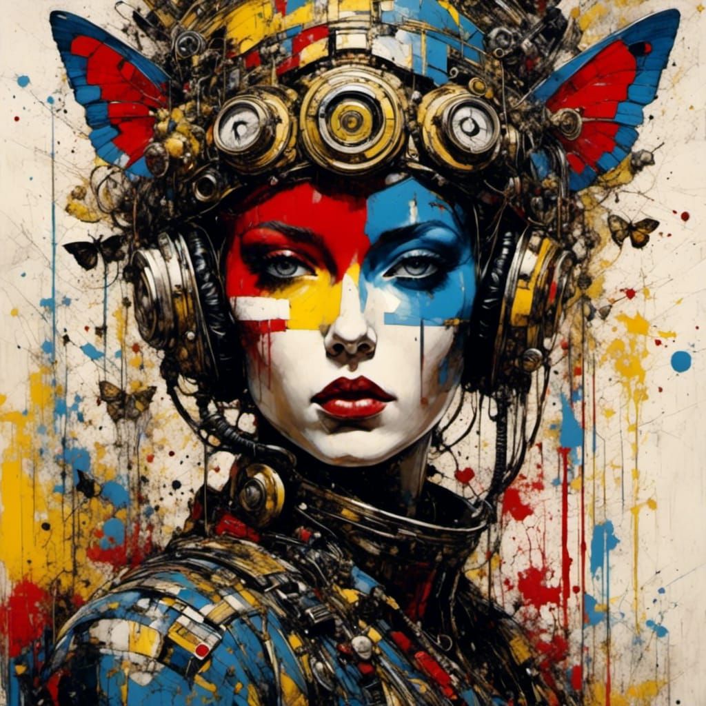 <lora:CheckerBoxFB:1.0>  Collage art, Punk Rock Star, collage style mixed media style, stencil graffiti, multi-layered t...