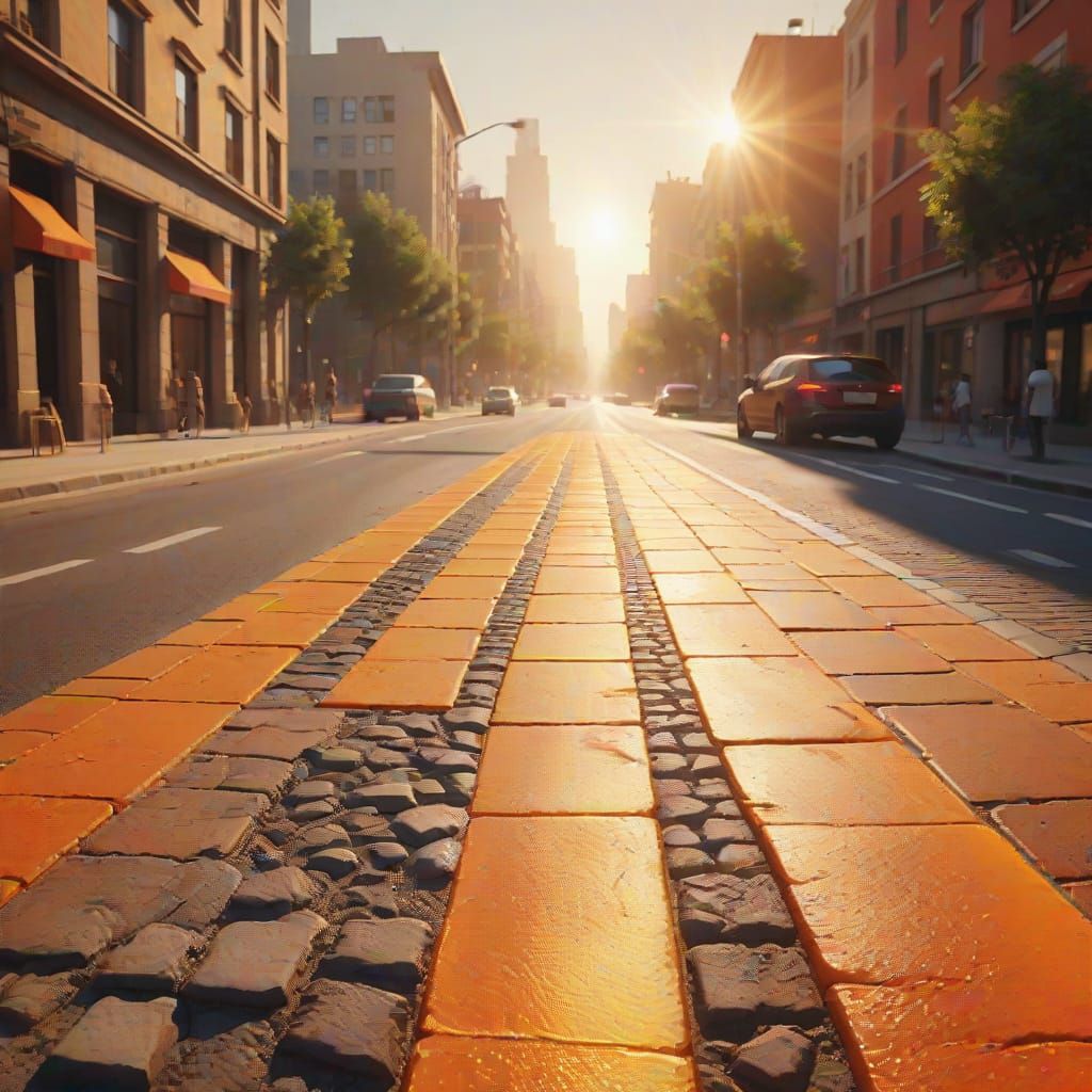 Scorching Heatwave on City Street in Digital Art