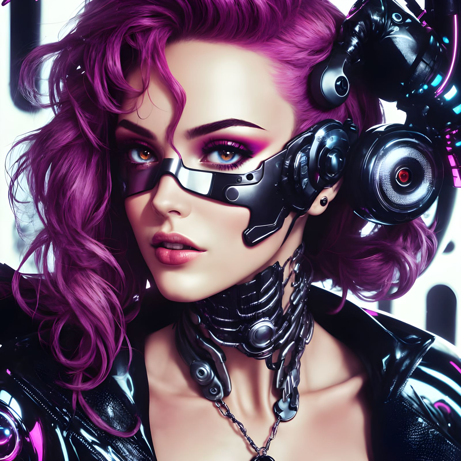 Cyberpunk Woman with Purple Hair
