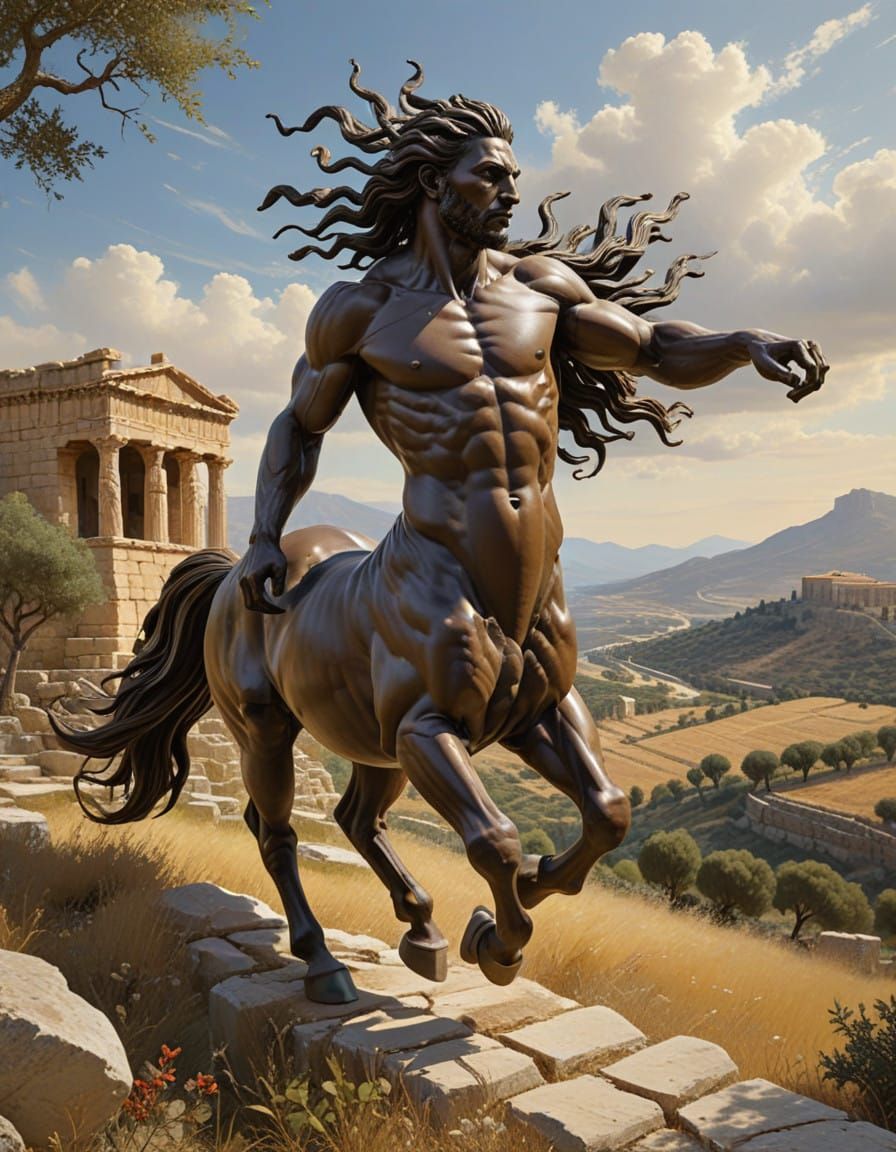 Elegant Centaur Gallops Across Ancient Greek Countryside