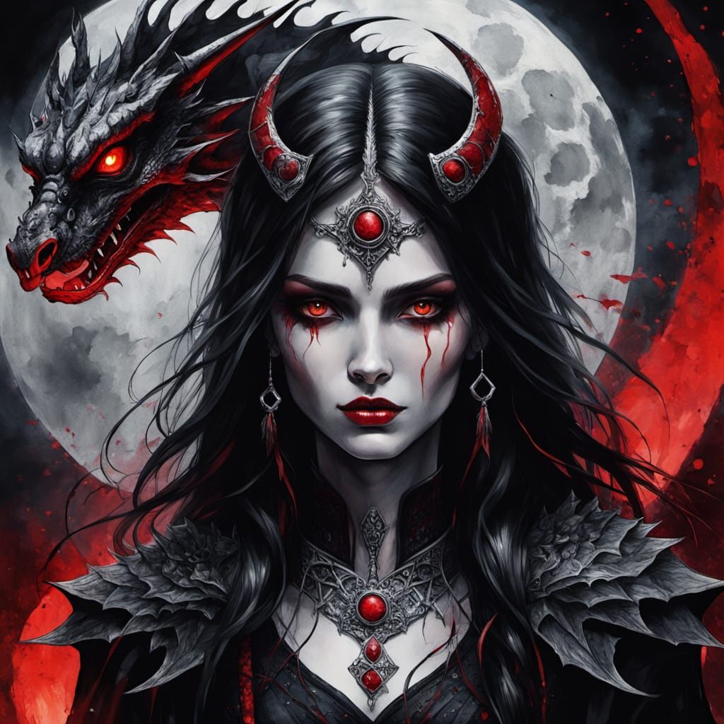 Gothic Sorceress with Dragon in Digital Painting