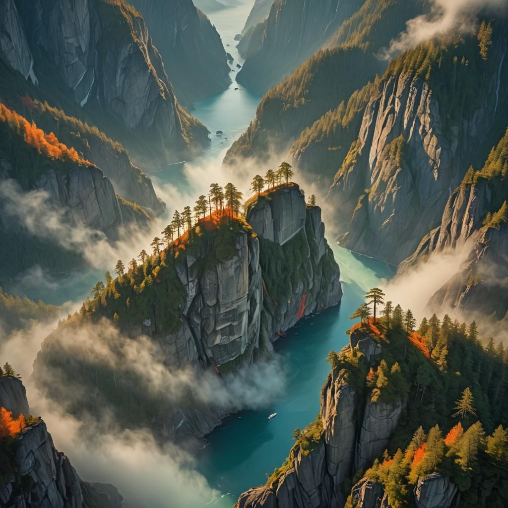 Surreal Misty Fjord Inspired by Fantasy Art