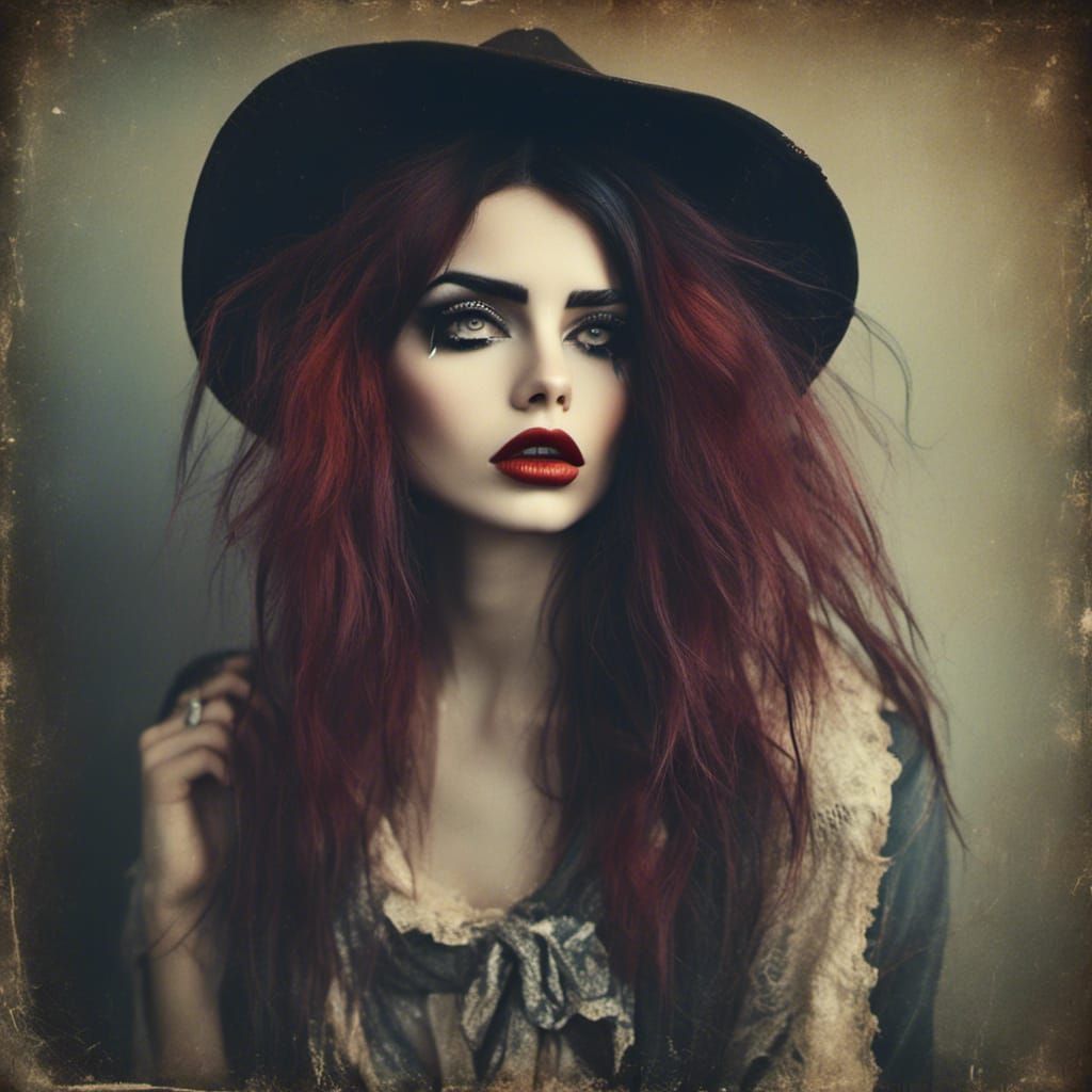 Retro Grunge Woman in Torn Clothing
