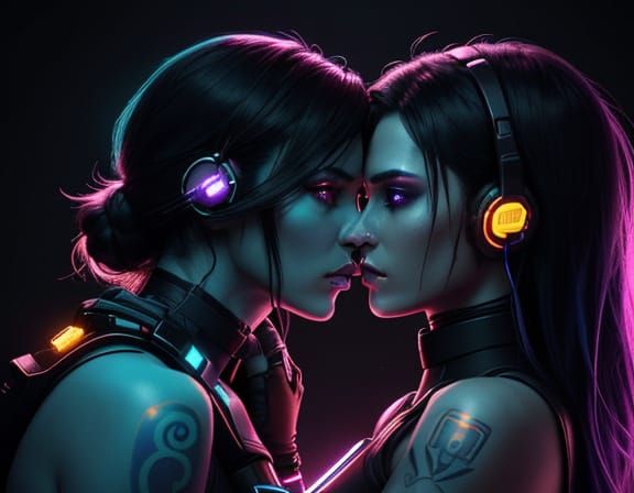 Cyberpunk Romance in Neon Noir Style