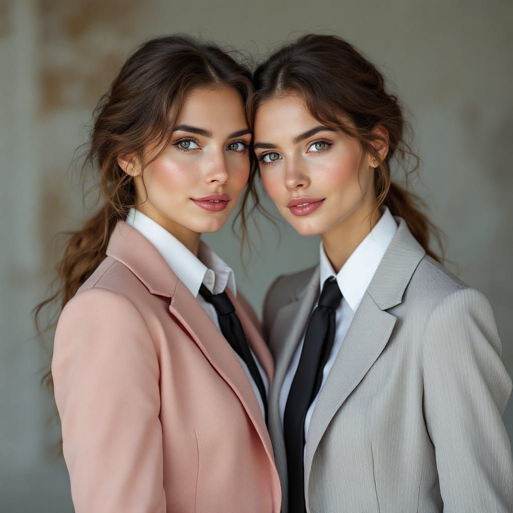 Two Women in Elegant British Business Suits Share a Tender M...