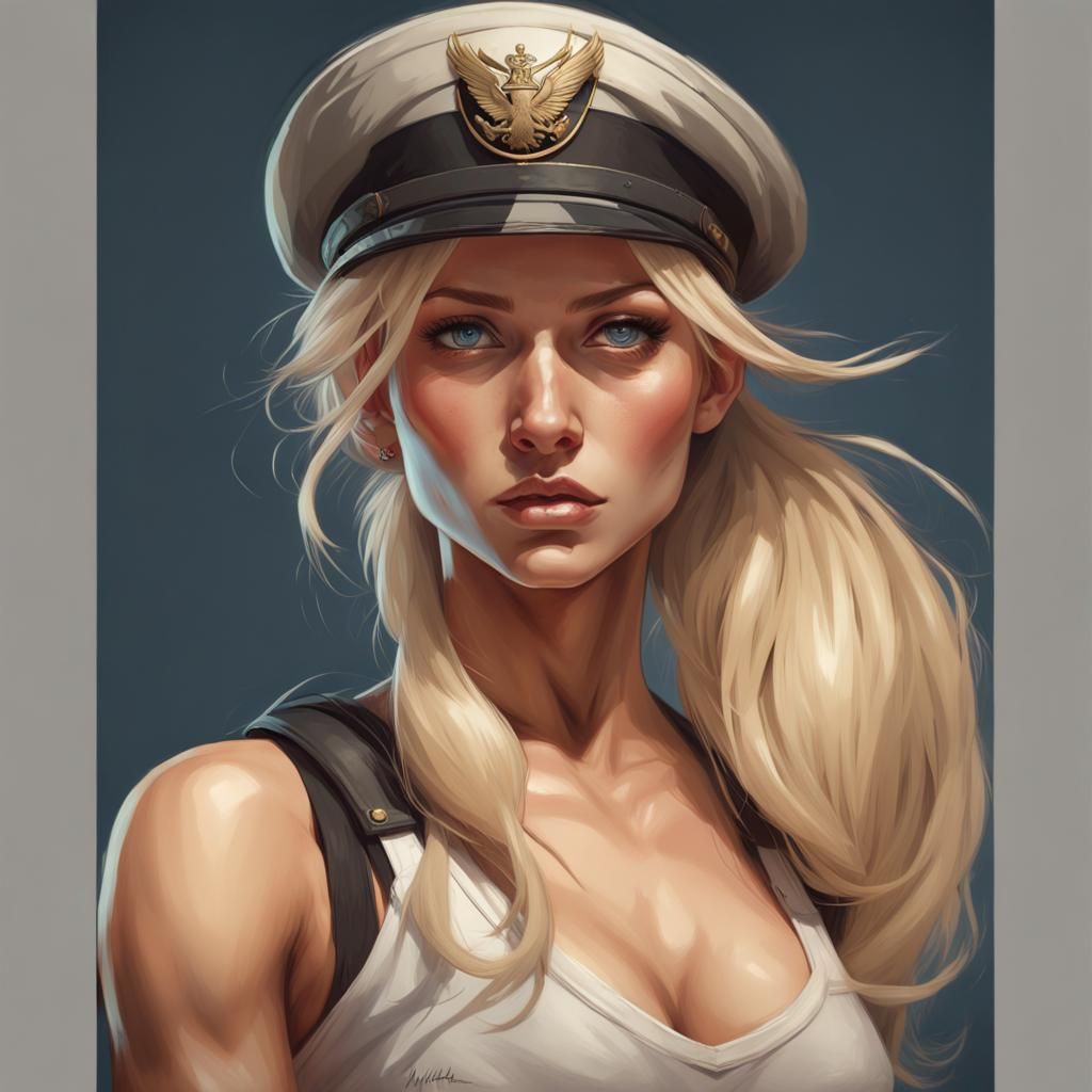 Woman in Military Beret: Hyperdetailed Digital Portrait