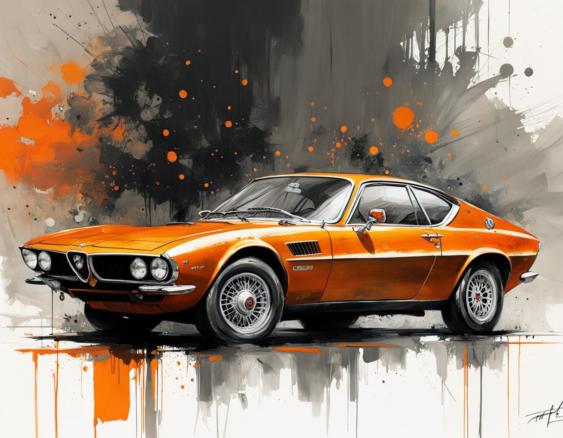 Orange Alfa Romeo Montreal in Speedpaint Style