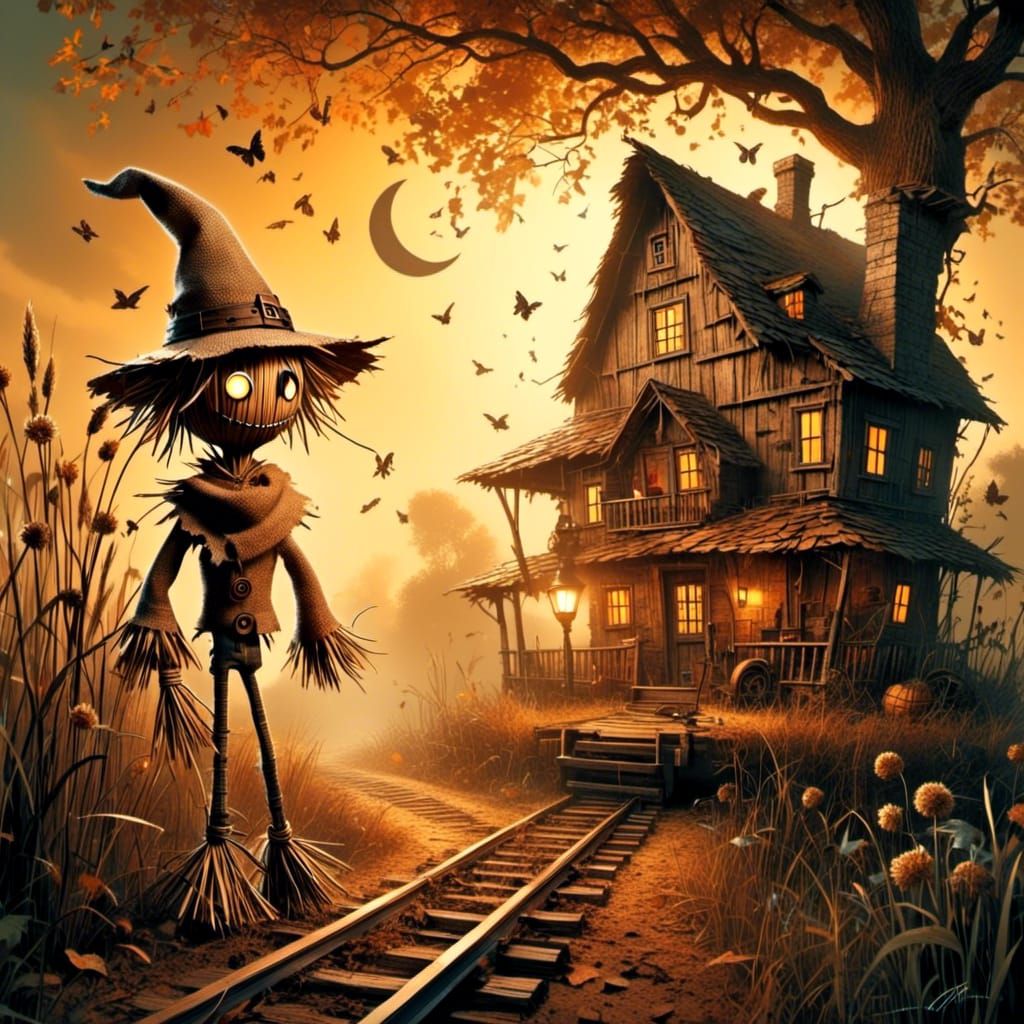 Steampunk Scarecrow Amidst Mechanical Marvel