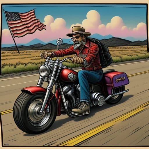 Ratfink-Inspired Biker Art in Cartoon Style