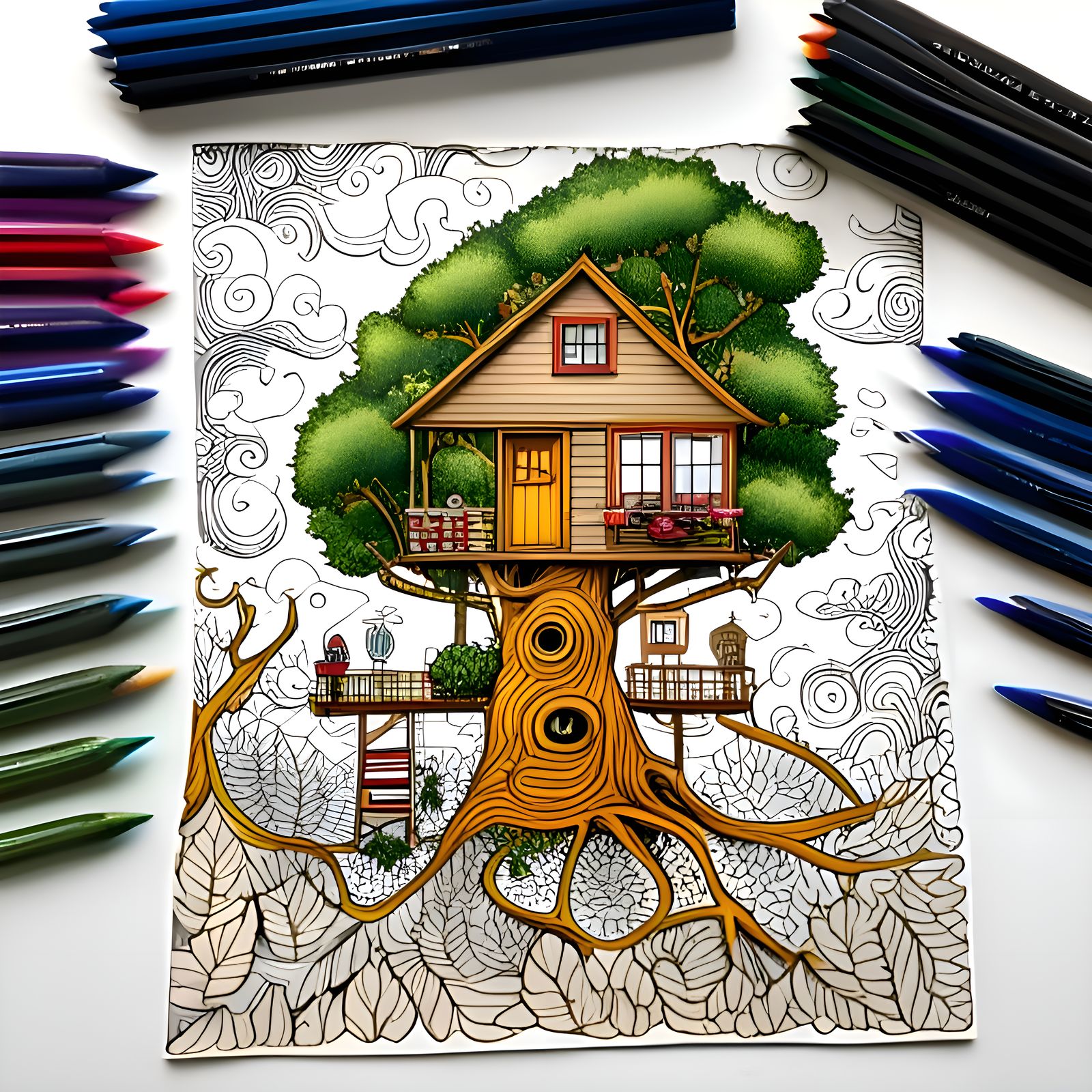 Gorgeous Treehouse Coloring Page in 8k Resolution