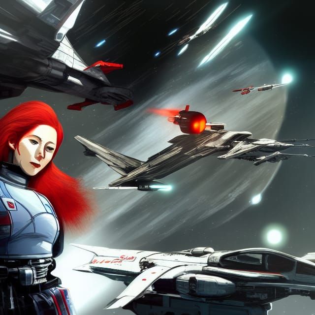 Cyberpunk Pilot in Starfighter Space Battle