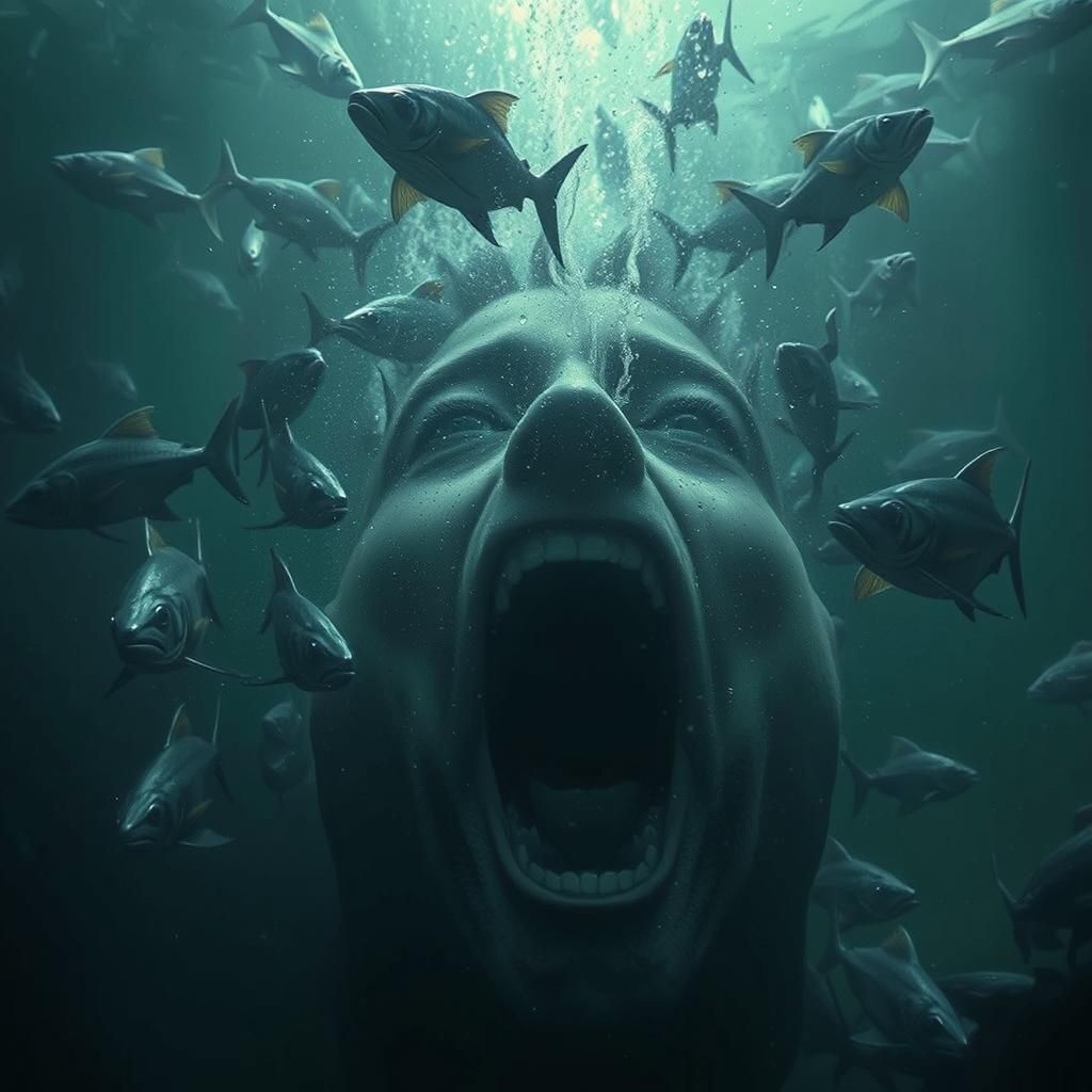 Frenzied Piranhas Devouring Man: Hyperrealistic Photograph