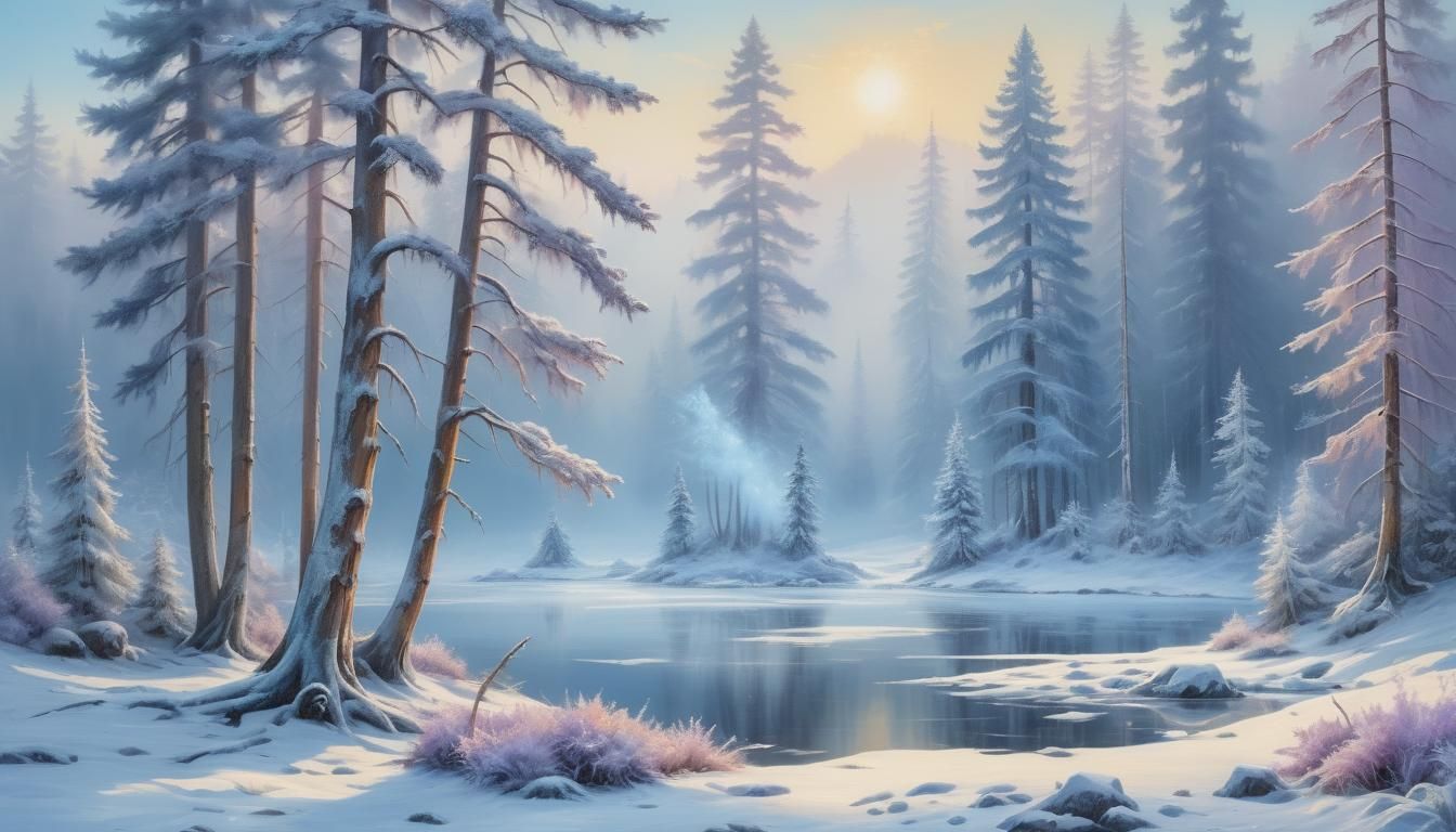 Serene Winter Landscape Oil Painting in Ethereal Style